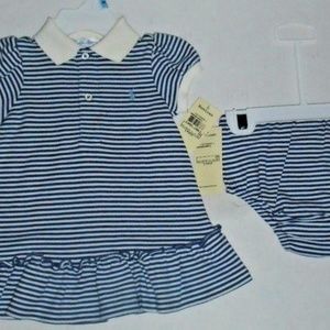 Vintage Rare Adorable Polo Ralph Lauren 2 Pc Striped Dress Outfit Set